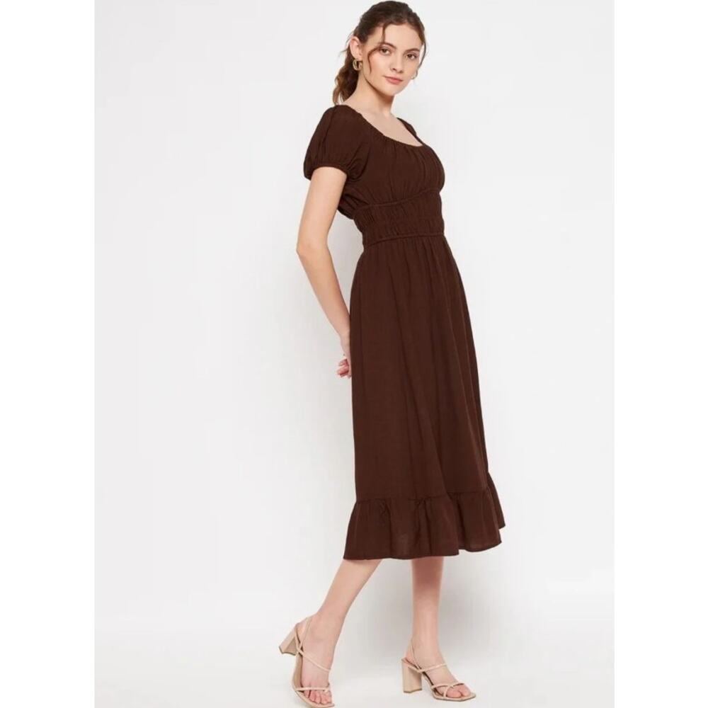 Sim and Sam pink linen smock poplin midi dress 163811DR sz M - Picture 11 of 12